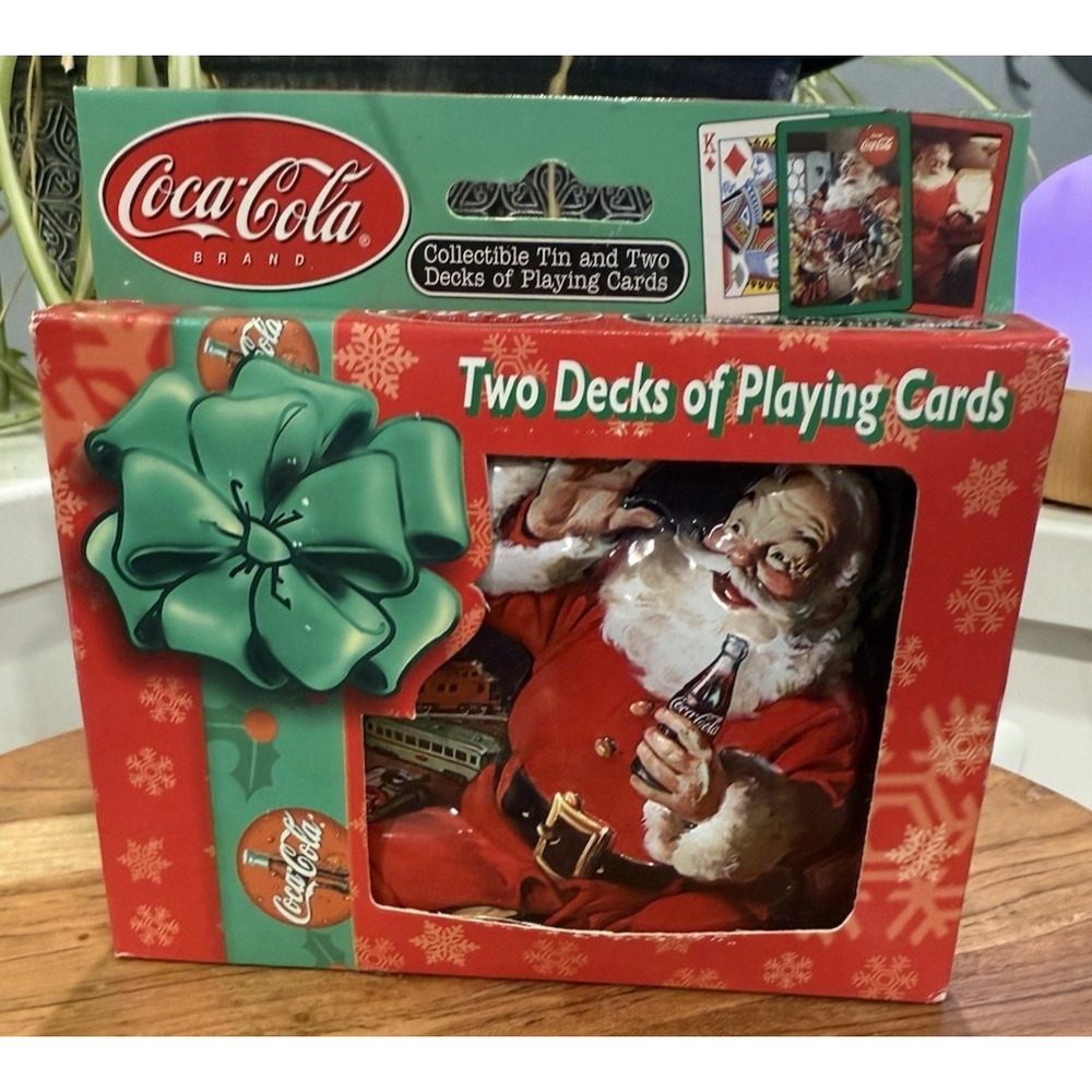 Coca Cola Playing Cards In Santa Collectors Tin New in Box includes 2 card decks